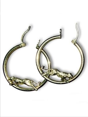 Stamped 14K Yellow Gold Panther Design Hoop Earrings • Appraised $2000
